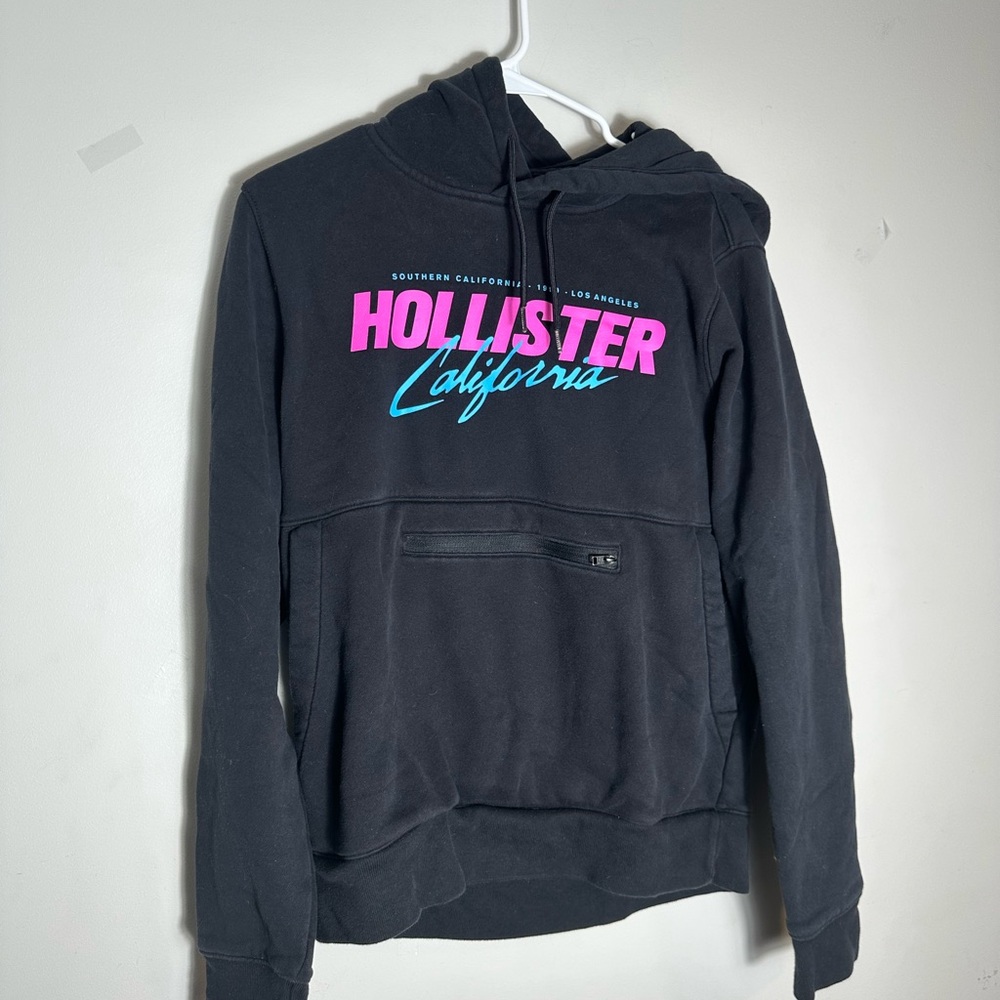 Hollister Black Hoodie with Vibrant Logo